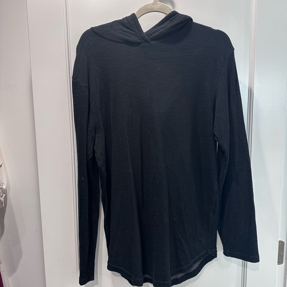 Black Hooded Long Sleeve Knit Shirt Large